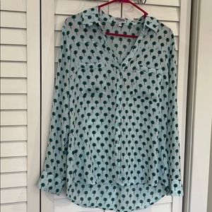 EXPRESS•Portifino Blue Palm Tree Blouse/Top•Sz L